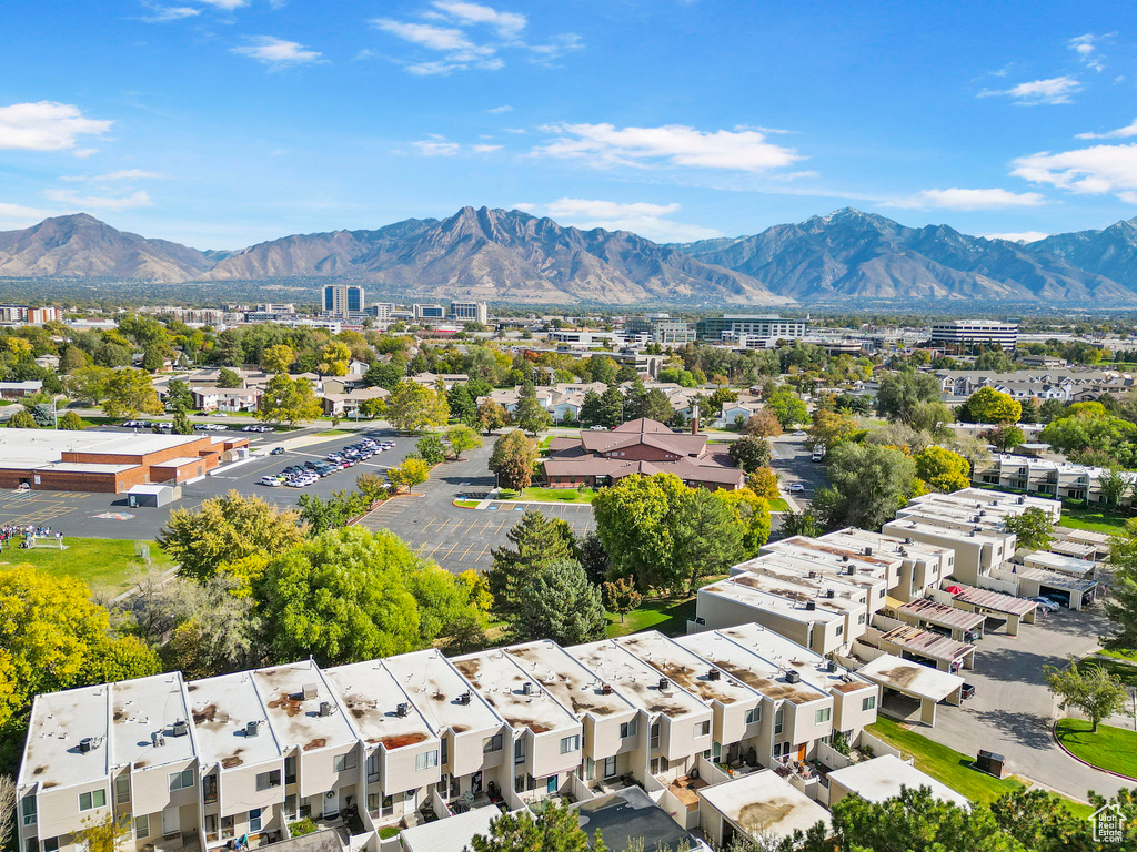 Aerial view featuring a mountain view