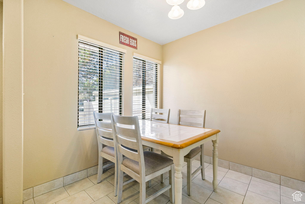 View of tiled dining room