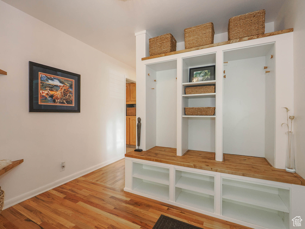 Mudroom featuring hardwood / wood-style floors