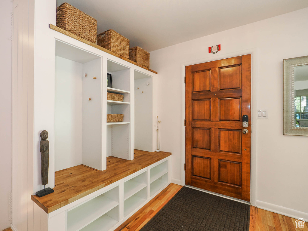 Mudroom featuring light hardwood / wood-style floors