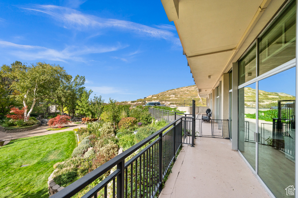 Balcony with a mountain view