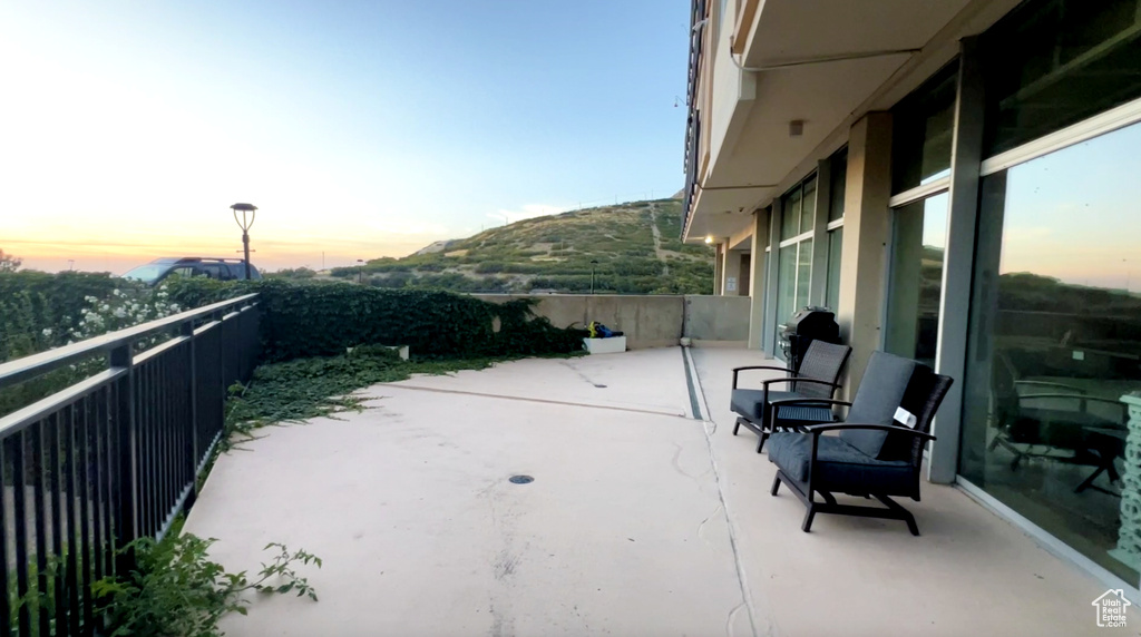 View of patio terrace at dusk