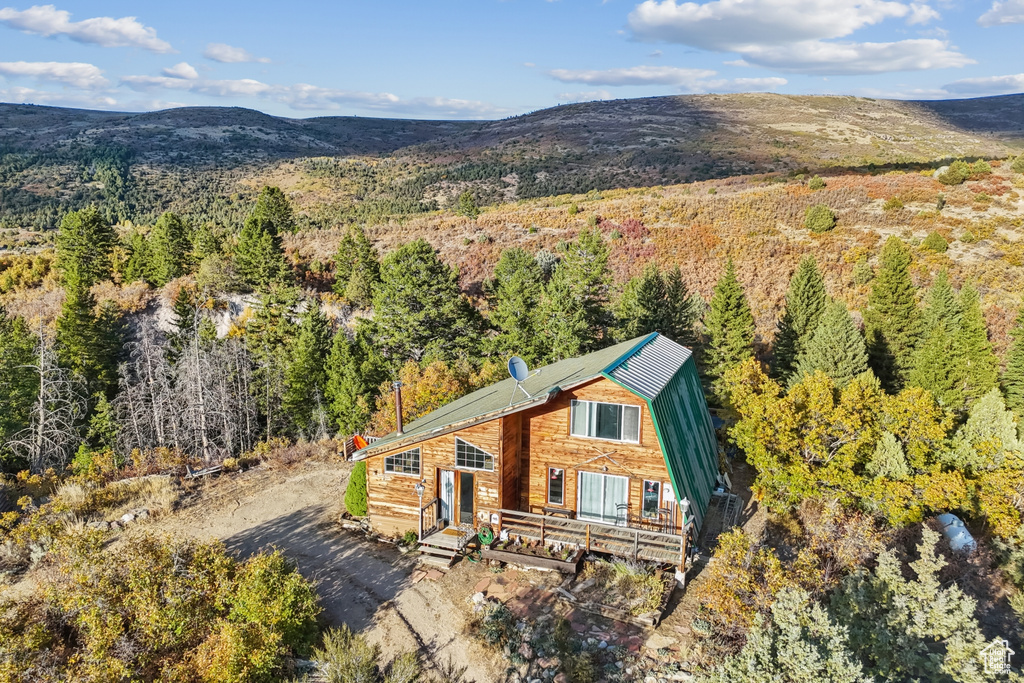 Aerial view featuring a mountain view