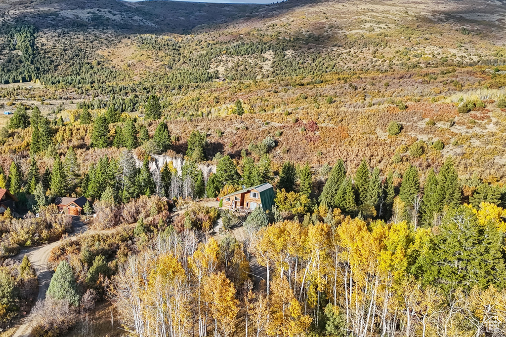 Birds eye view of property with a mountain view