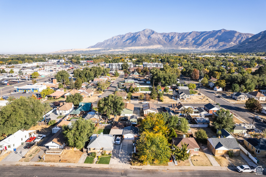 Aerial view featuring a mountain view