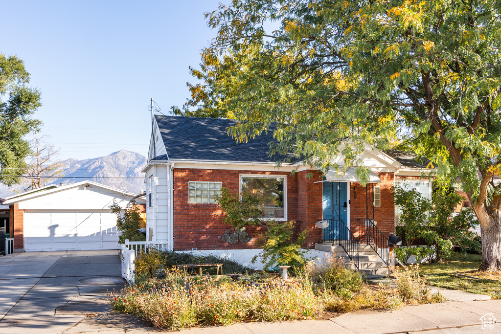 View of front of home with a mountain view