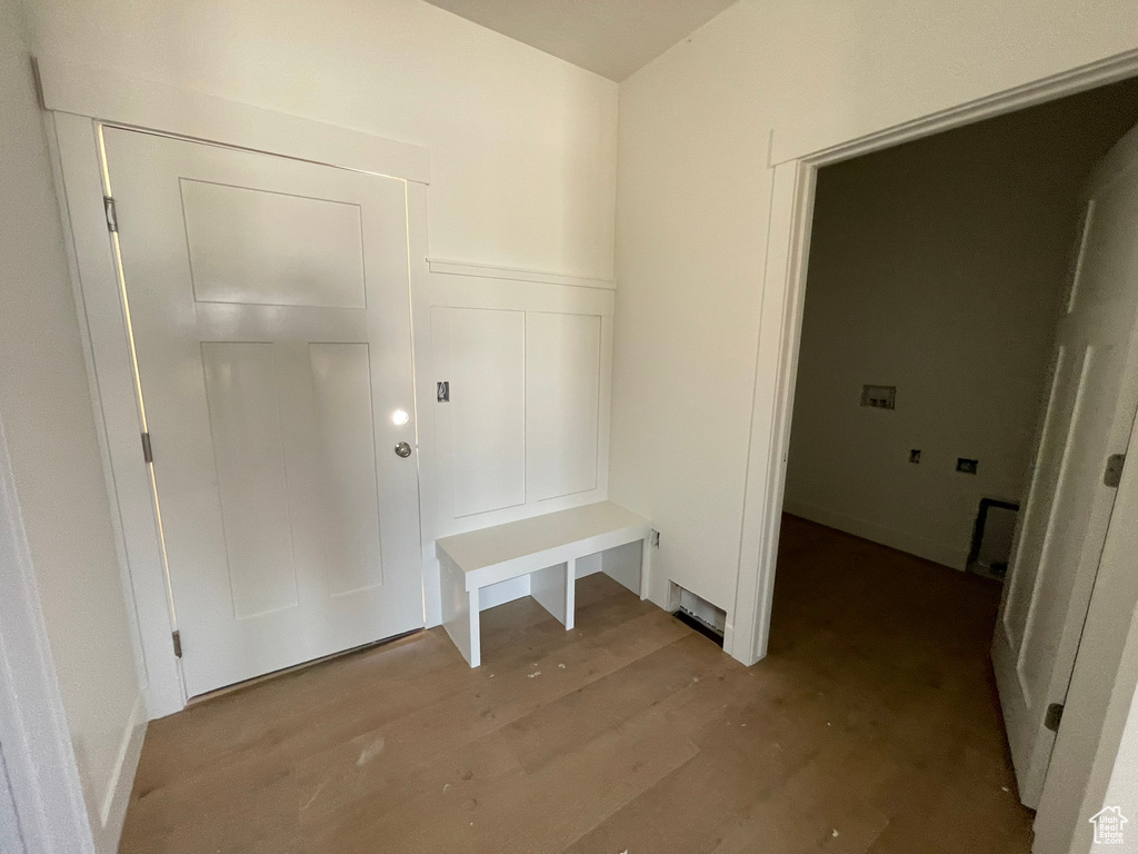 Washroom with wood-type flooring