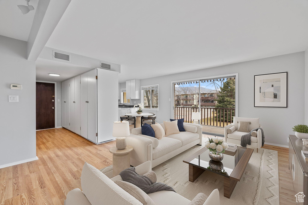 Living room featuring light wood-type flooring