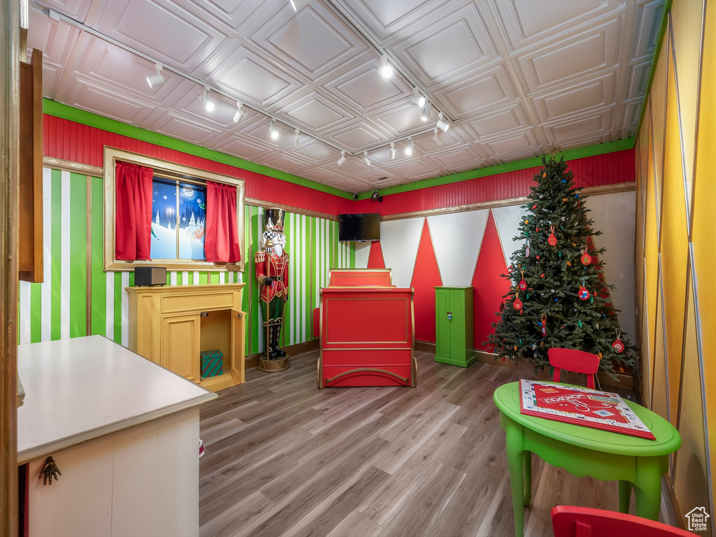 Recreation room featuring light hardwood / wood-style flooring