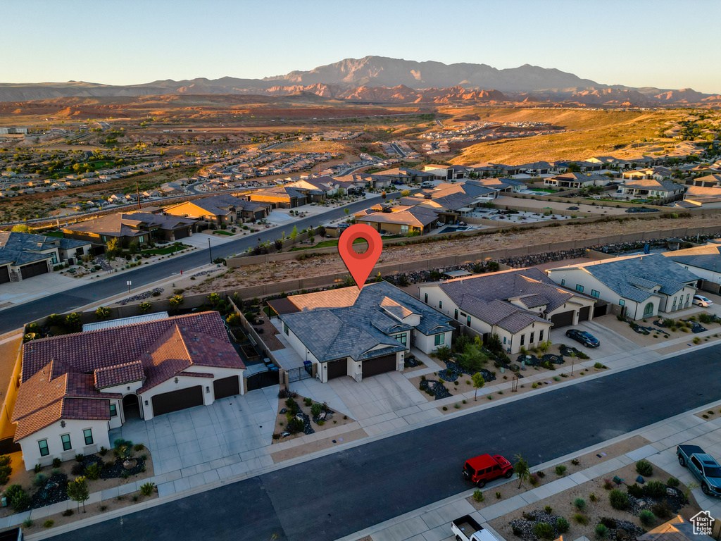 Drone / aerial view featuring a mountain view