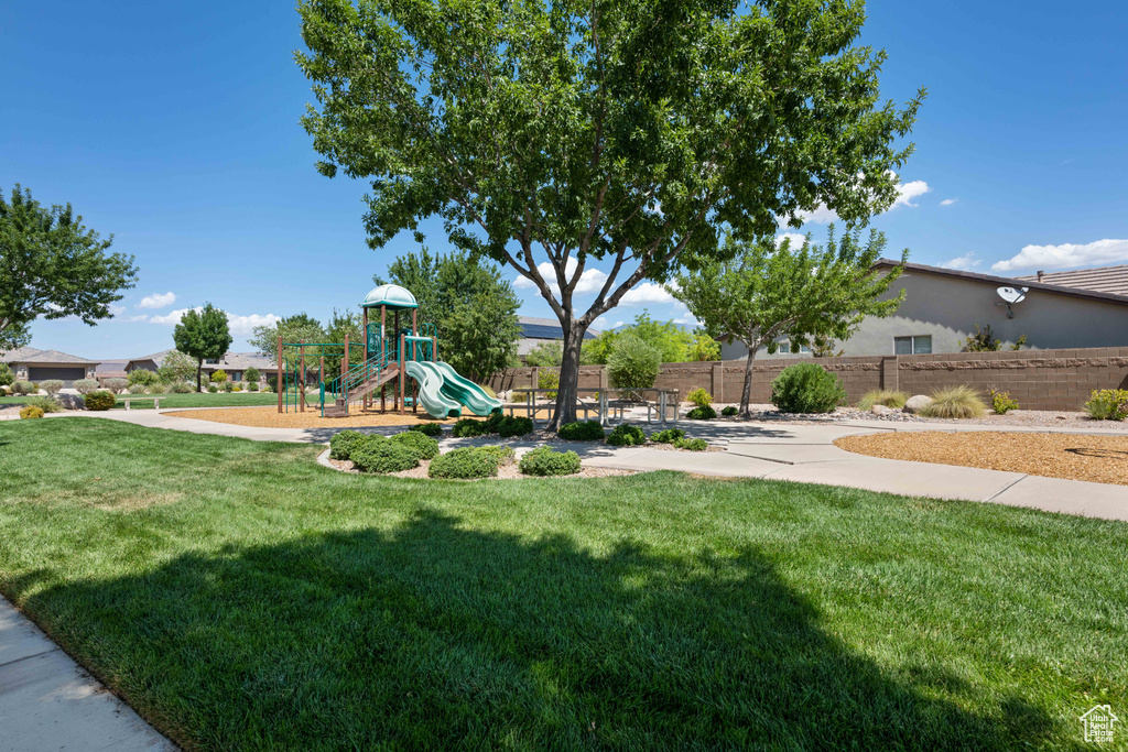 View of yard with a playground