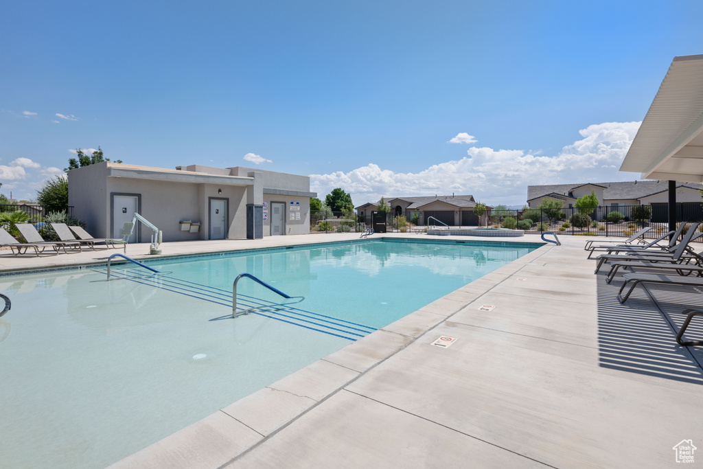 View of pool featuring a patio area