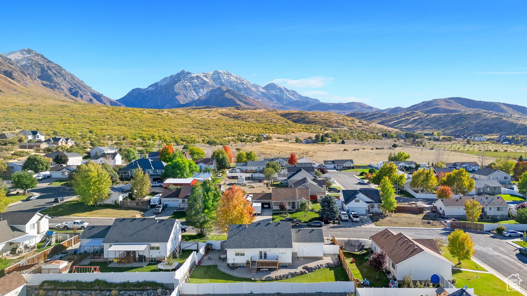 Aerial view featuring a mountain view