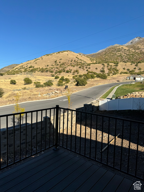 Wooden terrace with a mountain view