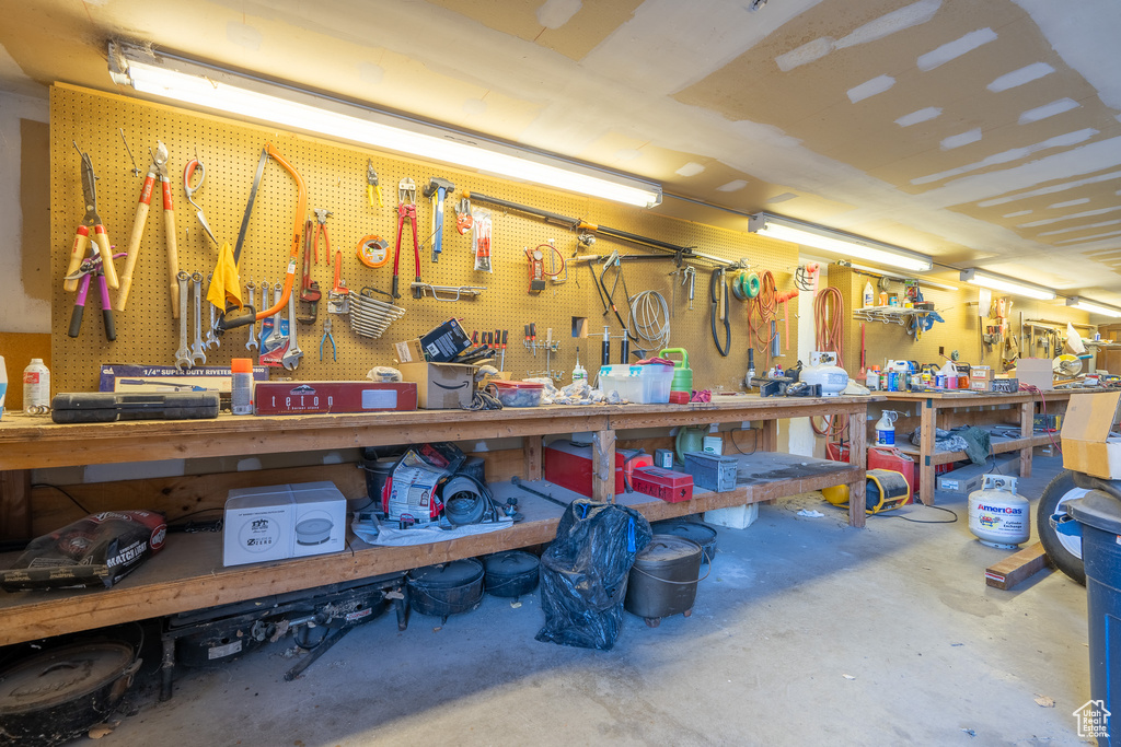 Garage with a workshop area
