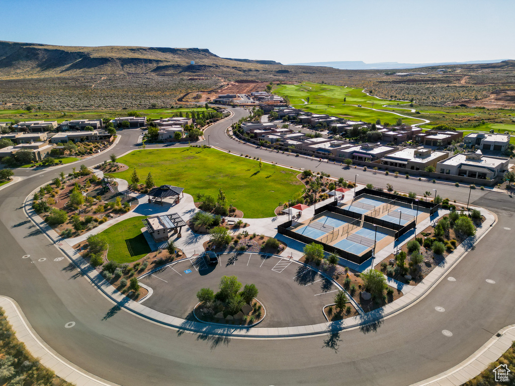 Drone / aerial view featuring a mountain view