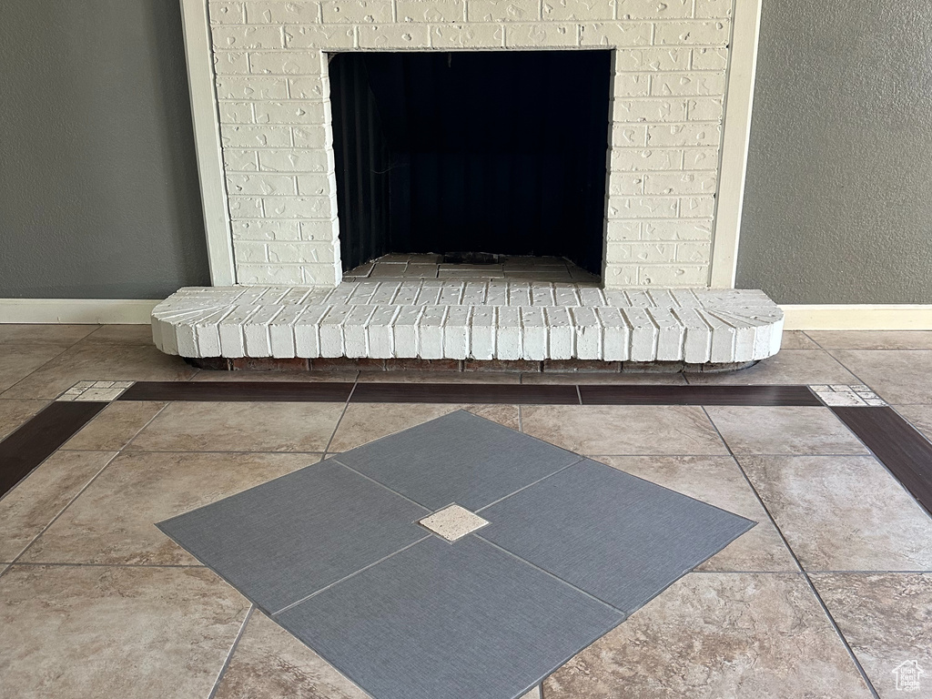 Details with a brick fireplace
