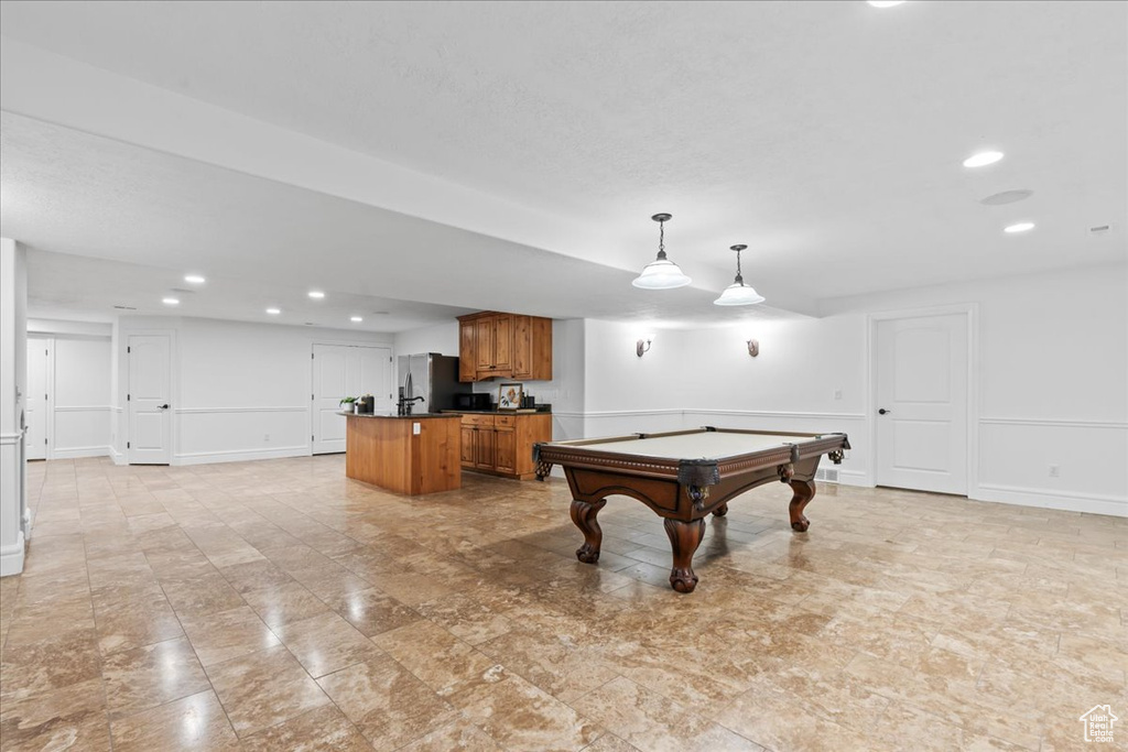 Playroom with billiards and bar area