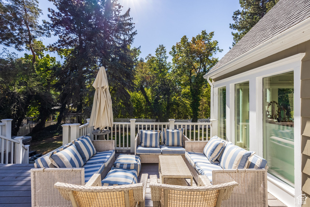 Deck featuring an outdoor living space