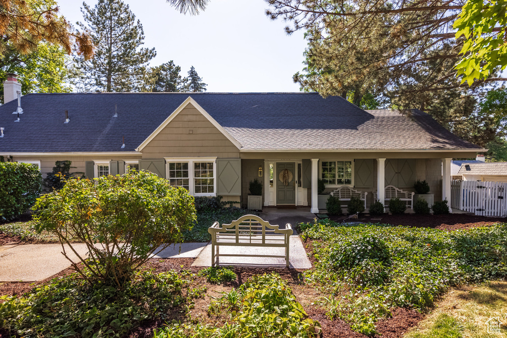 View of front facade featuring covered porch