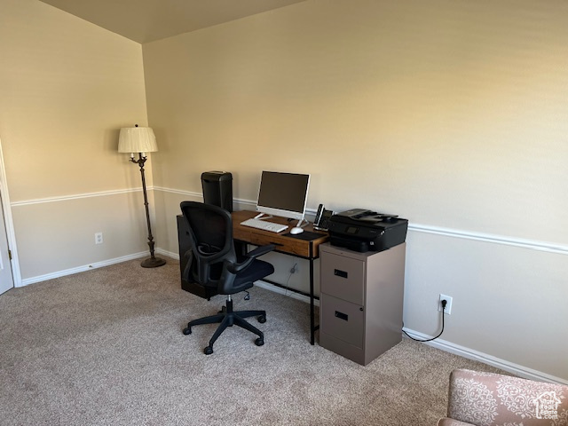 Office featuring light colored carpet