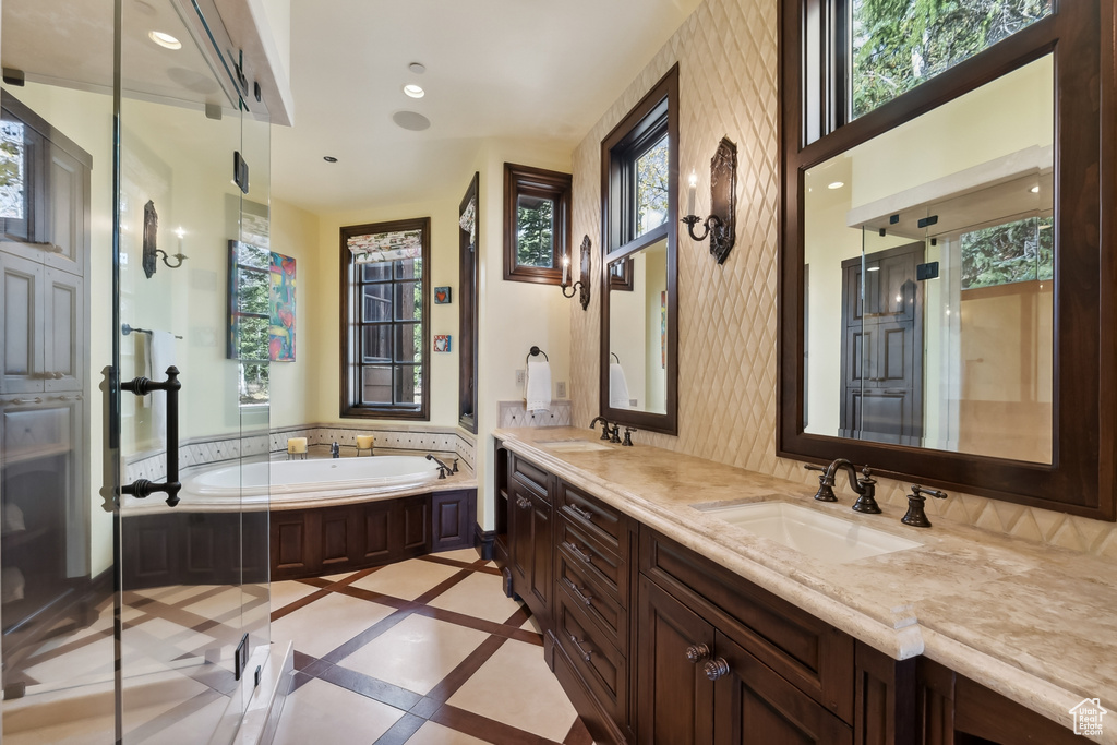 Bathroom with vanity and a bathing tub