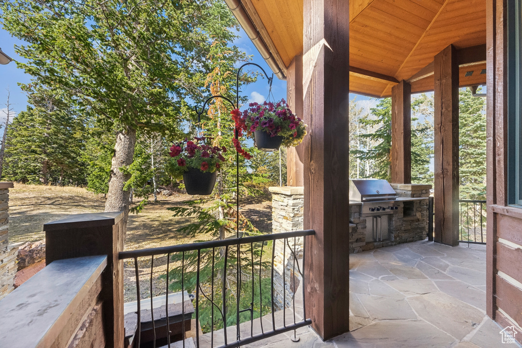 View of patio / terrace with exterior kitchen and a grill