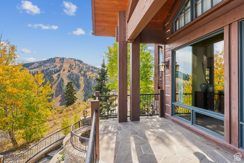 Balcony with a mountain view