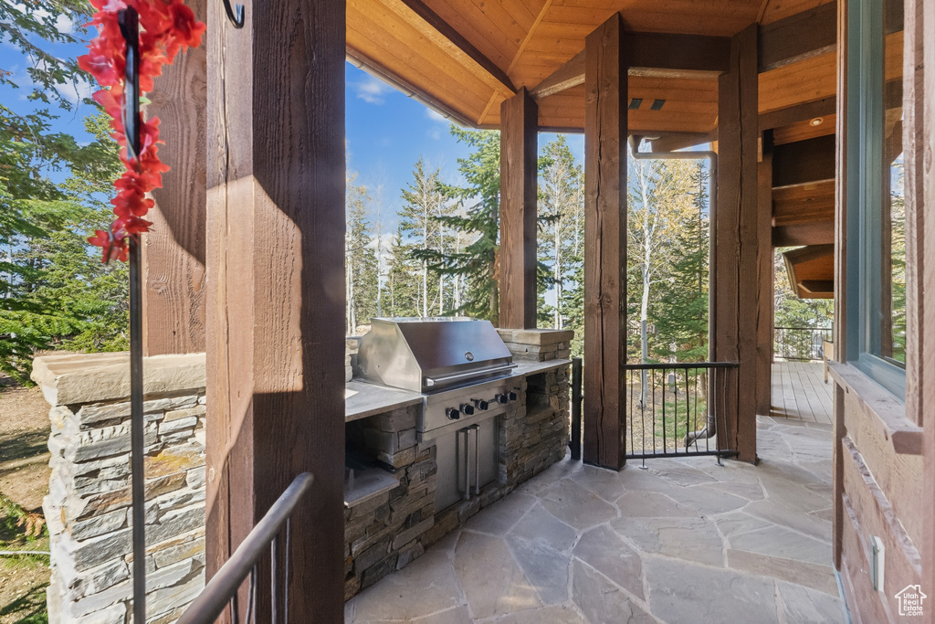 View of patio / terrace featuring exterior kitchen and area for grilling