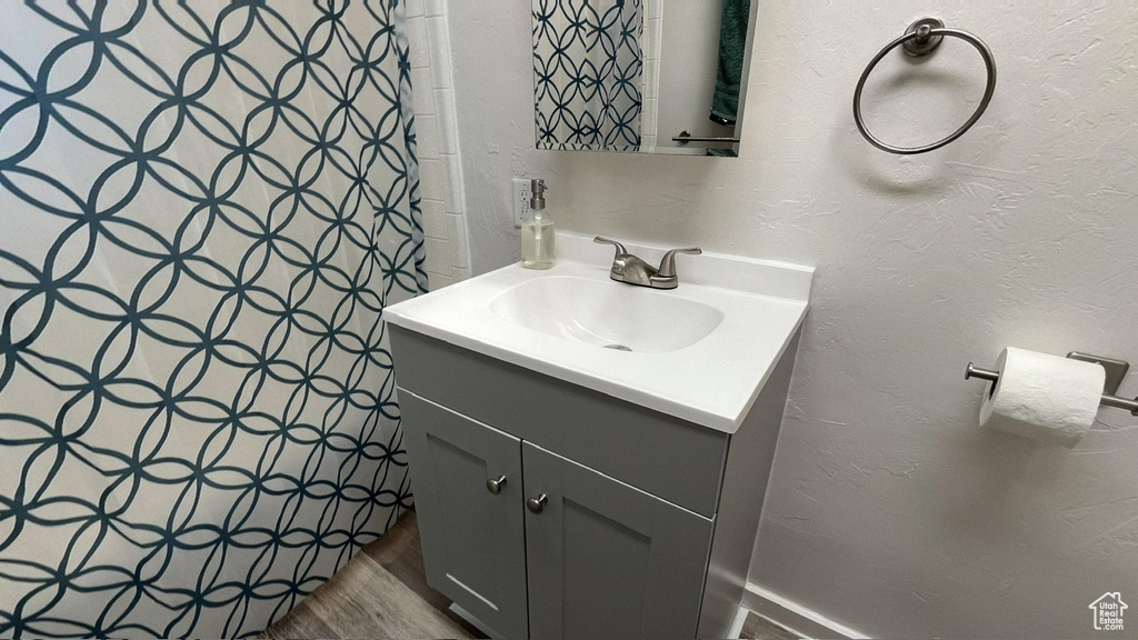 Bathroom featuring vanity and hardwood / wood-style flooring