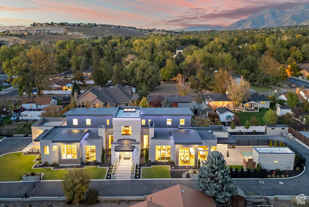 View of aerial view at dusk