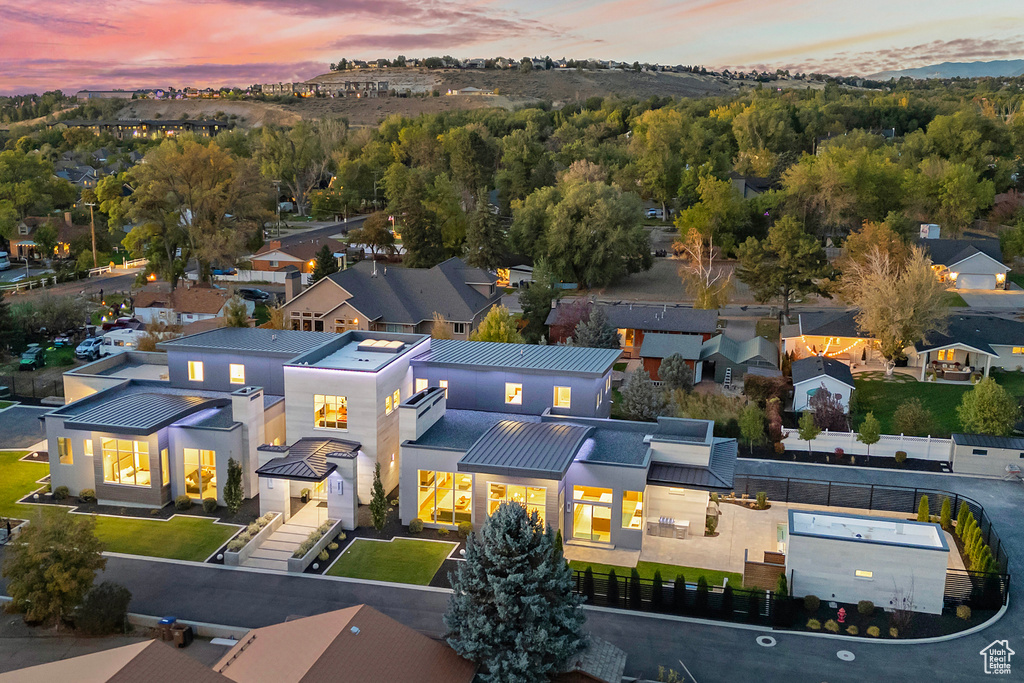 View of aerial view at dusk