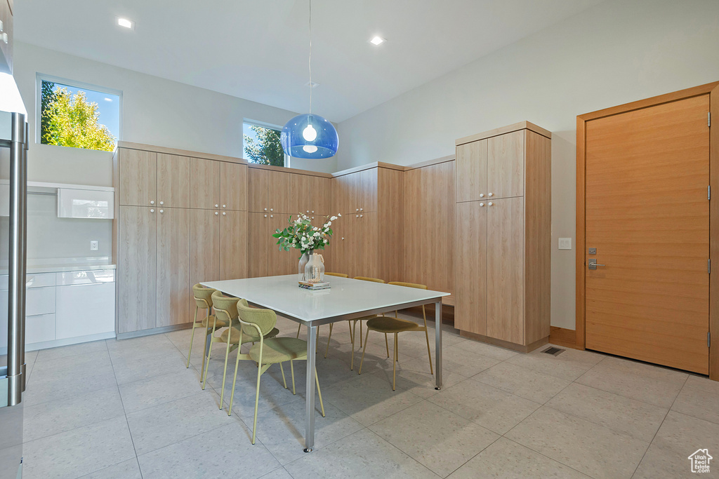 View of tiled dining room