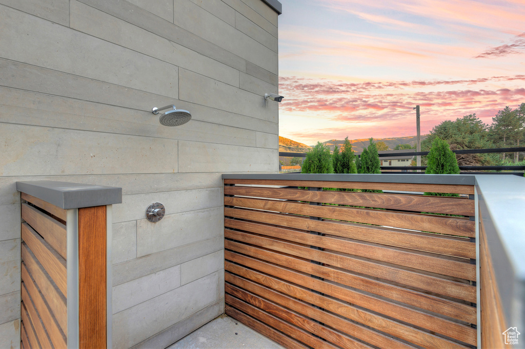 View of balcony at dusk