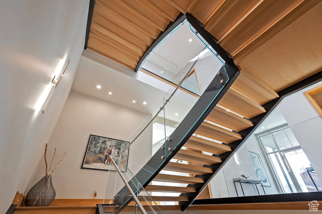 Stairs with a high ceiling