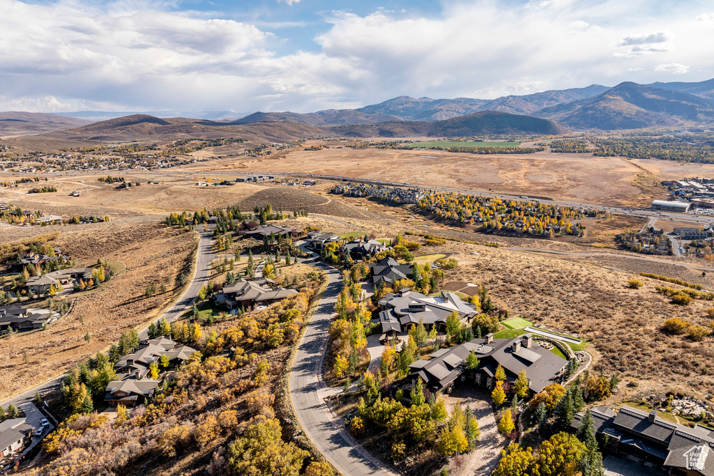 Aerial view of residential area with mountains