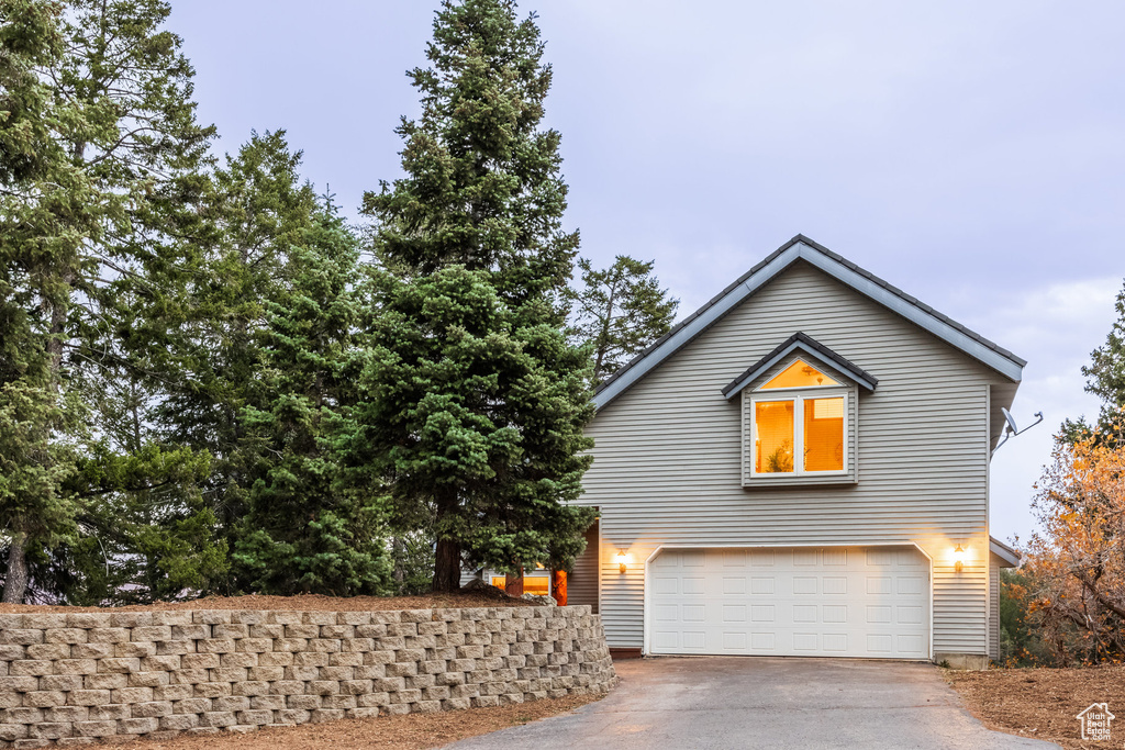 View of front of house with a garage