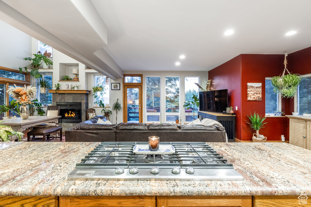 Living room with a fireplace