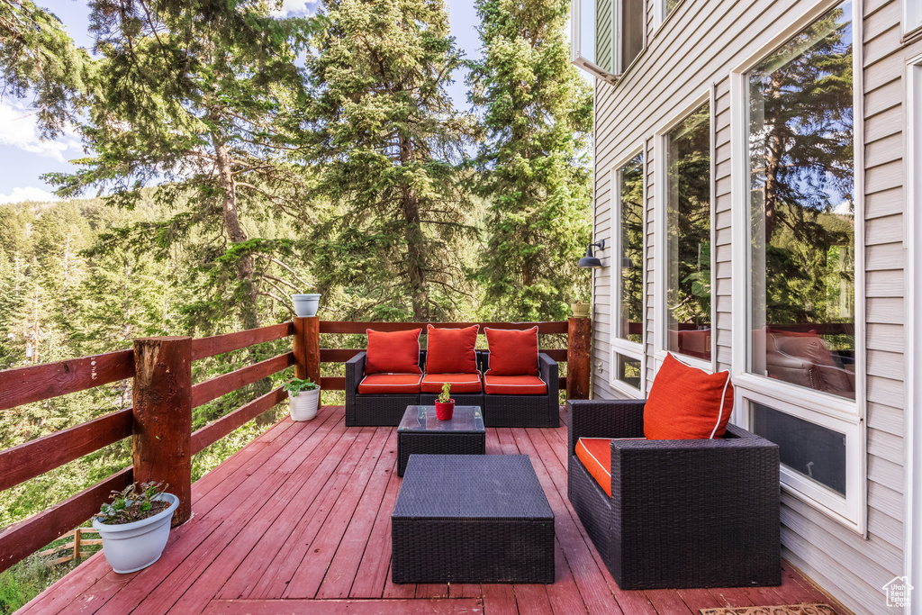Wooden deck with outdoor lounge area