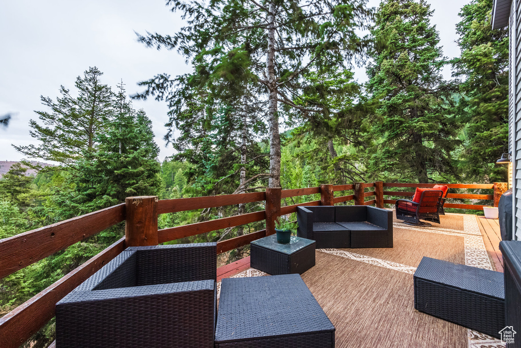 Wooden deck with outdoor lounge area