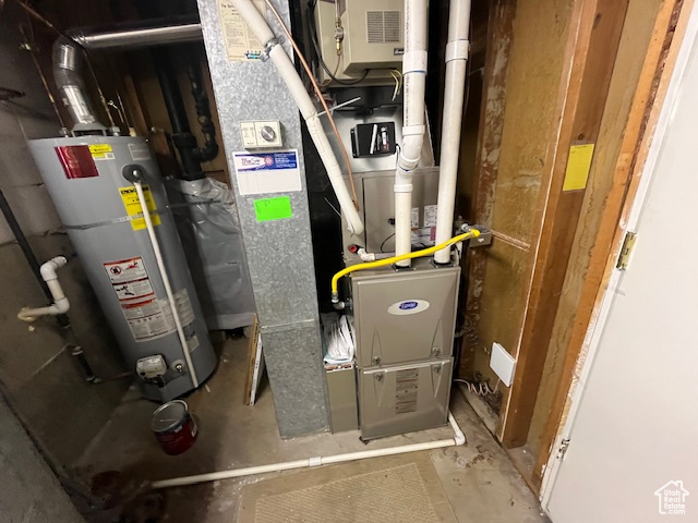 Utilities with gas water heater and heating unit