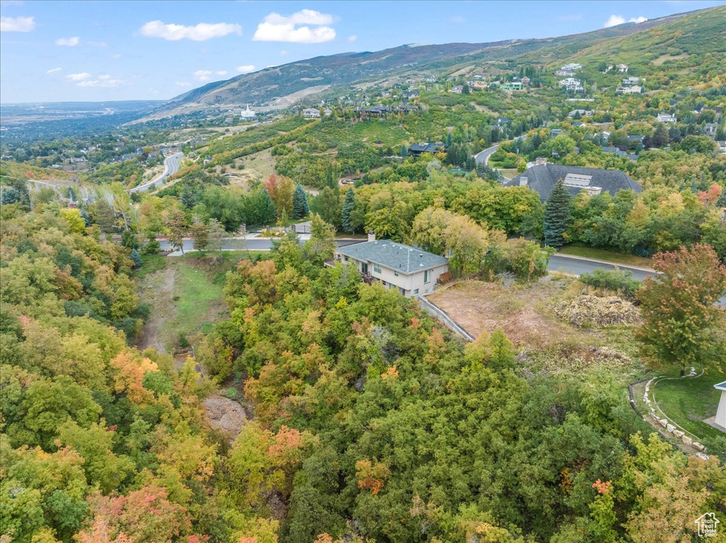 Birds eye view of property with a mountain view