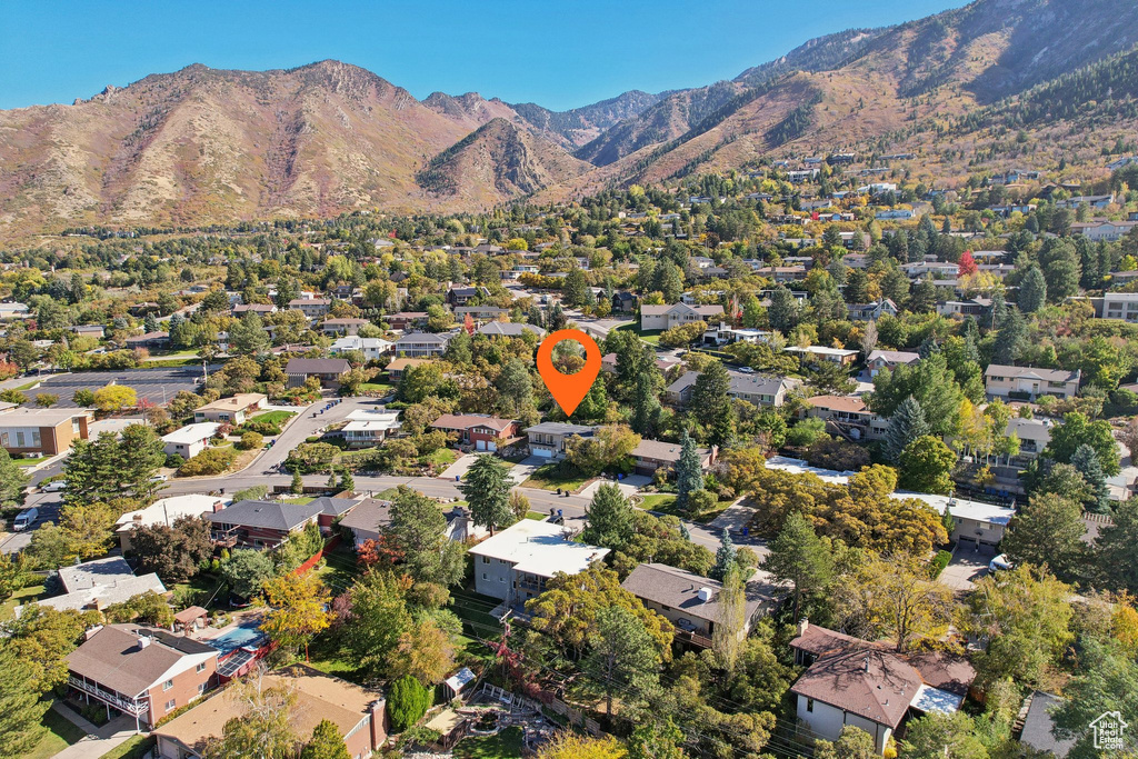 Aerial view featuring a mountain view