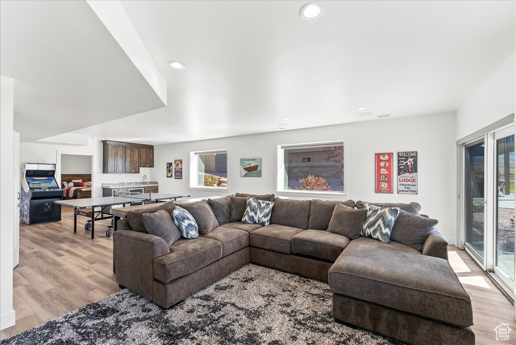 Living room featuring a wealth of natural light and light hardwood / wood-style floors