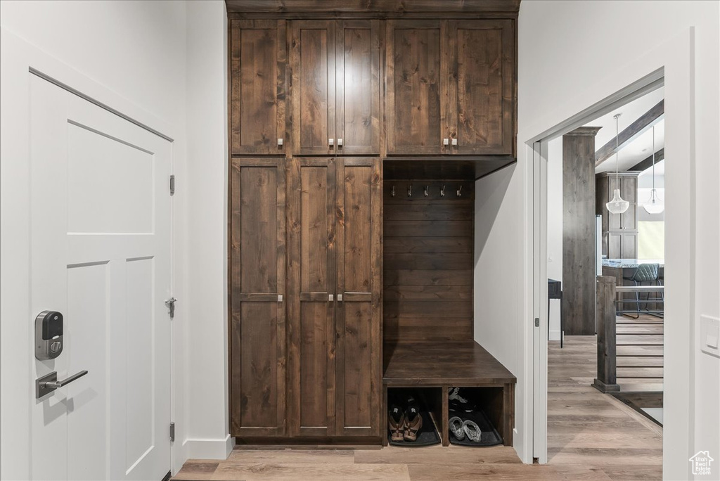 Mudroom featuring light hardwood / wood-style flooring