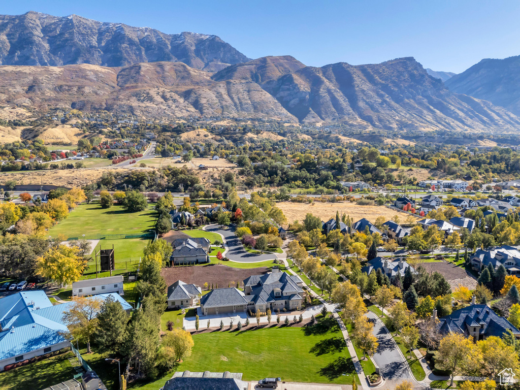 Drone / aerial view with a mountain view