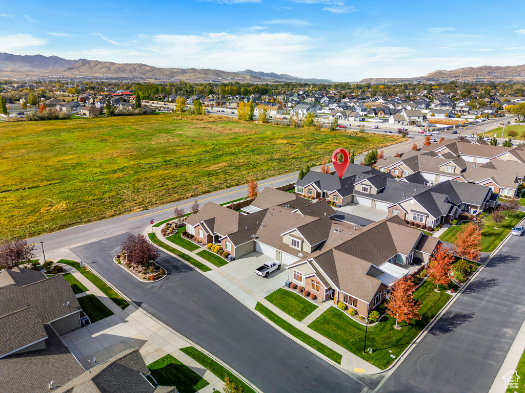 Aerial view featuring a mountain view