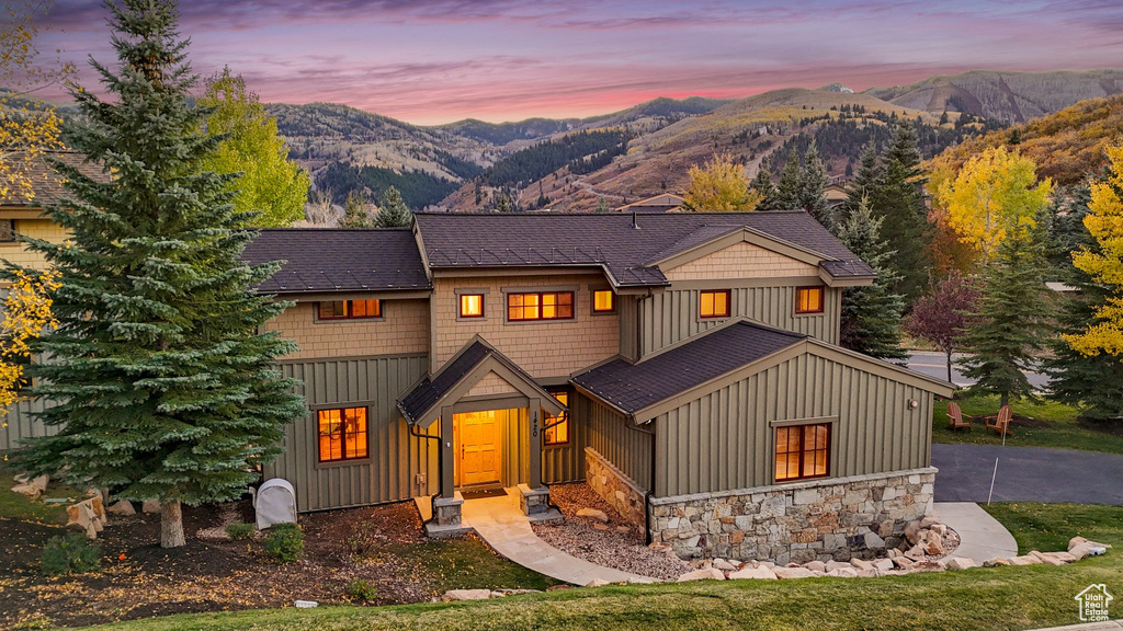 View of front of home with a mountain view