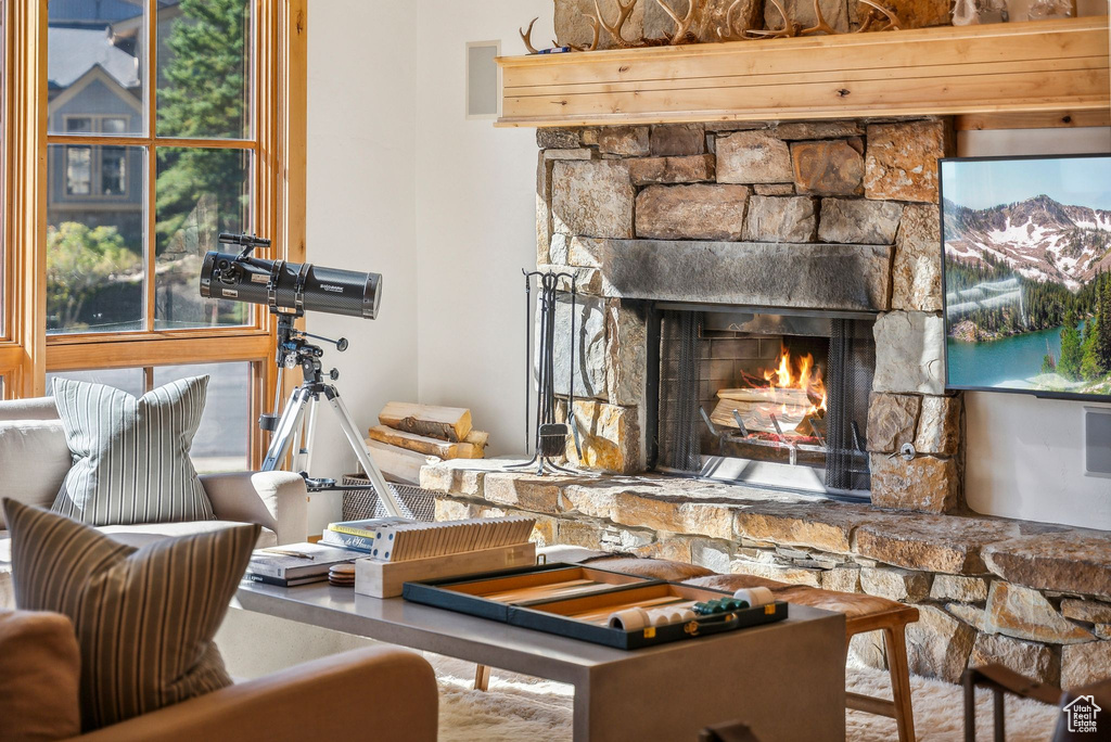 Living room with a fireplace