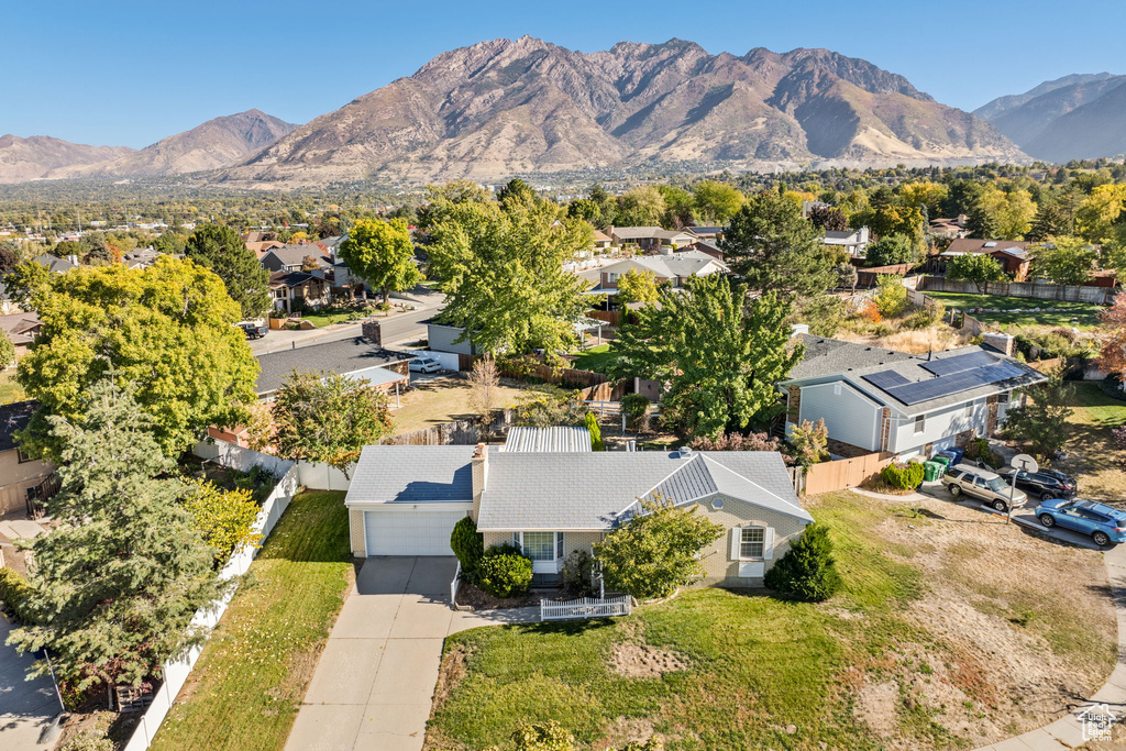 Aerial view featuring a mountain view